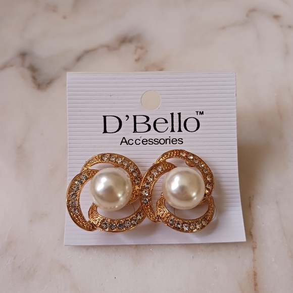 NWT D'Bello Faux Pearl Earrings With Cubic Zirconia Accents - Picture 3 of 6